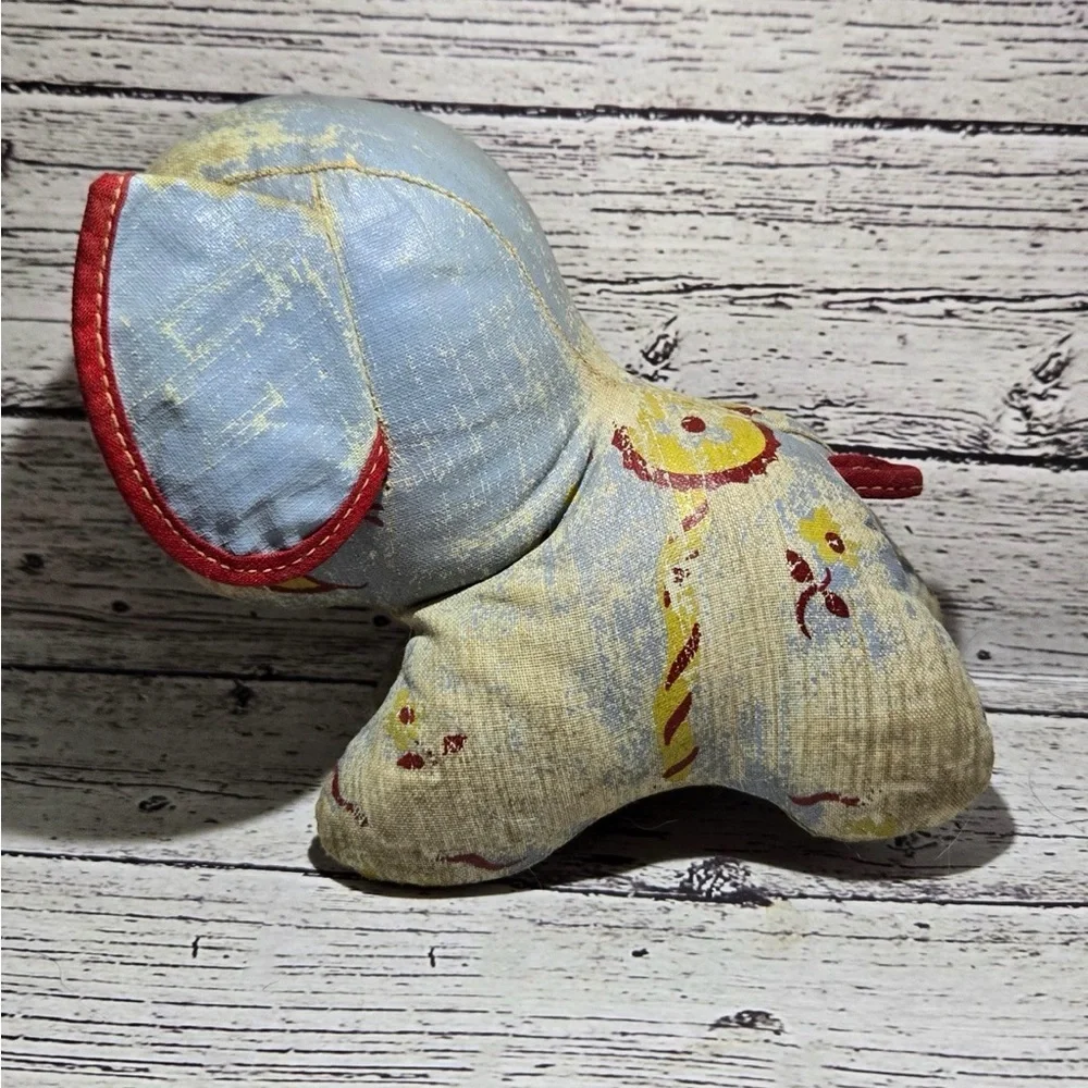 Vintage 1940’s Leather Oil Cloth Circus Elephant Collectible Stuffed Animal blue